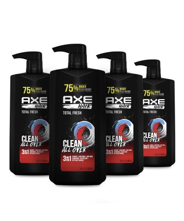 AXE 3-in-1 Body Wash Shampoo and Conditioner Easy Hair and Body Wash For Men Wash and Care Total Fresh Light and Fresh Scent Men's Shampoo 28 oz 4 Pack