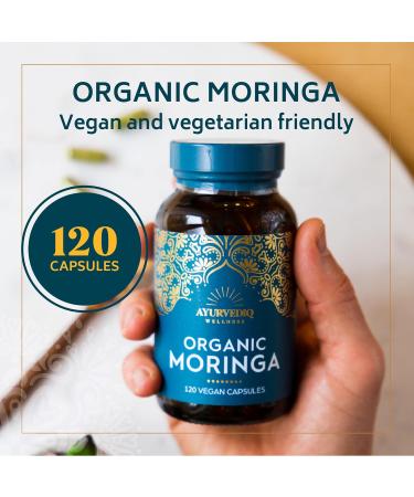 Ayurvediq Wellness Organic Moringa Capsules - 120 Powder Filled Capsules | Rich in Vitamin C & Potassium | Gluten & Dairy Free | 100% Certified Vegan Supplement - Buy Online on GoSupps.com