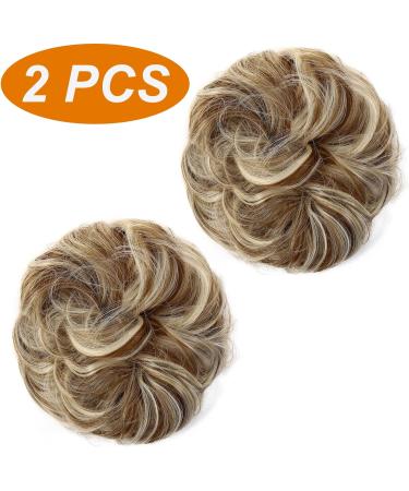 JJstar Messy Bun Hair Pieces - 2PCS Curly Fake Hair Buns | High Heat Resistant Synthetic Fiber Scrunchies for Women & Girls - Green Brown/ Beach Blonde - Buy Online on GoSupps.com