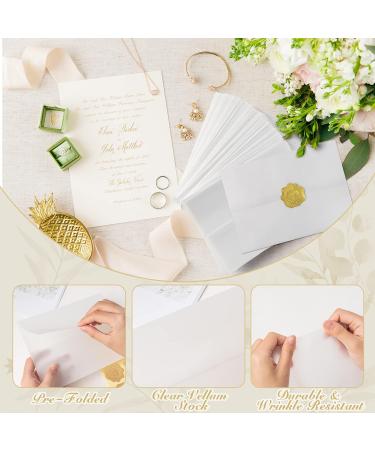 100 Pack Pre-Folded Vellum Jackets for 5x7 Invitations - Transparent Wedding Invitation Wraps for Baby Shower, Birthday Party, Postcards, Photos - Kraft Vellum Cover for Scrapbook - Buy Online on GoSupps.com