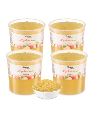 Inspire Food Litschi Popping Boba for Bubble Tea - fruit beads box with 4 cups of 3.2 kg - 100% vegetarian gluten -free without artificial dyes coffee tea 4 x 3.2kg