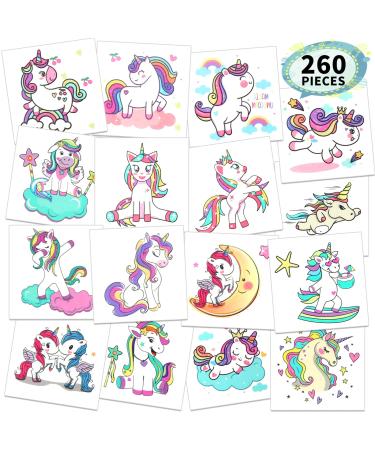 Metker Unicorn, Mermaid (260 PCS) kids waterproof temporary tattoos,children's temporary tattoo toys.Girl face tattoo stickers,Goody Bag Stuffers Party Bag Fillers Unicorn & Mermaid