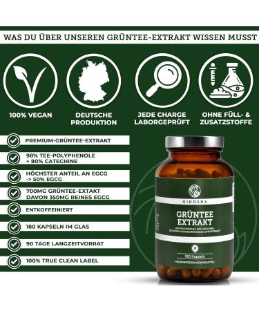 Qidosha Decaffeinated Green Tea Extract Capsules - 180 pc 700mg | 50% High-Dose EGCG (350mg) - Caffeine-Free for Optimal Health - Buy Online on GoSupps.com