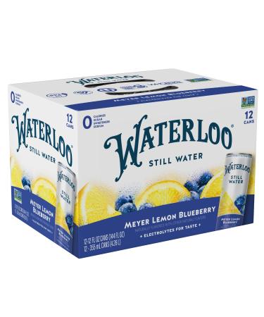 Waterloo Still Water Meyer Lemon Blueberry | Naturally Flavored Purified Water | 12 Fl Oz Cans (Pack of 12) | Zero Calories | Zero Sugar or Artificial Sweeteners | Zero Sodium