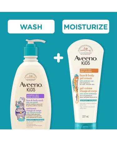 Aveeno Kids Face & Body Gel Cream Prebiotic Oat Moisturizer Hypoallergenic Lotion Sensitive Skin Body Cream 227 mL - Buy Online on GoSupps.com