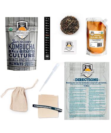 1 Gallon Jun Kombucha Starter Kit - Includes USDA Organic Jun SCOBY & Starter Tea + Ingredients To Start Brewing Your Own Jun Tea * Jar Not Included *