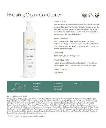 INNERSENSE Organic Beauty Hydrating Cream Conditioner | Non-Toxic, Cruelty-Free Haircare - 10oz - Buy Online on GoSupps.com