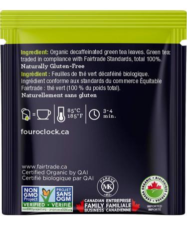 Four O'Clock Green Tea Decaffeinated Organic Fairtrade Non-Gmo Kosher Gluten-Free 80 Teabags Decaf Green tea - Buy Online on GoSupps.com