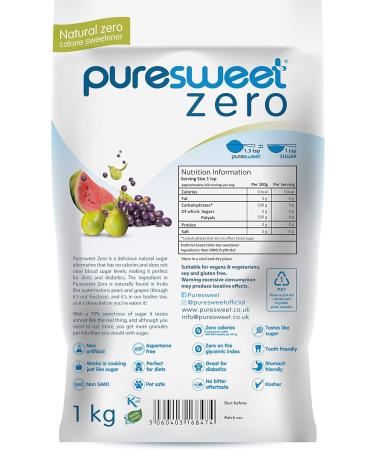 Puresweet Zero 00% Natural Zero Calorie Sweetener No Bitter Aftertaste Diabetic Friendly Tooth Friendly Vegan Non GMO - 35.27 Oz - Buy Online on GoSupps.com