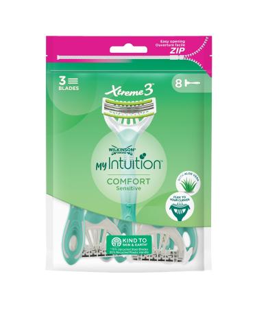 Wilkinson Sword - Myintuition Comfort Sensitive Xtreme 3 - disposable razor - shaver with 3 flexible blades for women - slide strips with aloe and jojoba - pack with 8 pieces