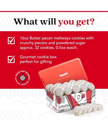 David's Cookies Butter Pecan Meltaways - Gourmet 16oz Cookie Sampler Tin | Soft & Crunchy Pecan Treats | Perfect Gift for All Occasions - Buy Online on GoSupps.com