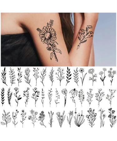 Temporary Tattoos  10 Sheets Tiny Branch Black Flower Realistic Fake Tattoos For Women Girl  Waterproof Small Tattoo Sticker for Adults Kids Face Body Hands Black Rose