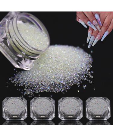 4 Bottle Micro Rhinestones Pixie Crystals Caviar Beads-Crystals Mini Bubble Nail Gems Diamonds Stones-Clear ab Iridescent Rhinestone Shine Like Swarovski-Charms Tiny Round Glass Bead for Nails Crafts Crystal AB