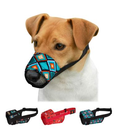 Collardirect Dog Maulkorb - adjustable soft breathable nylon for small medium large dogs against chewing barking biting - 3 tribal patterns (pattern 3) pattern 3 s