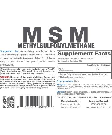 Hard Rhino MSM Powder 1kg (2.2lbs) Unflavored - Lab-Tested with Scoop | High-Quality Methylsulfonylmethane - Buy Online on GoSupps.com