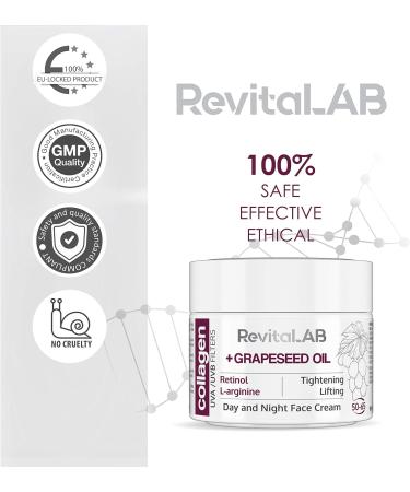 RevitaLAB - Moisturizing and anti-aging collagen day and night cream enriched with hyaluronic acid L-arginine retinol and UVA/UVB filter for people aged 50 to 65 50 ml (pack) - Buy Online on GoSupps.com