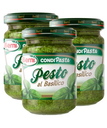 PUCCI Berni Condip te Basil Pesto Preservative-Free for First Courses Spreads and Savory Cakes - 3 x 135g Jars