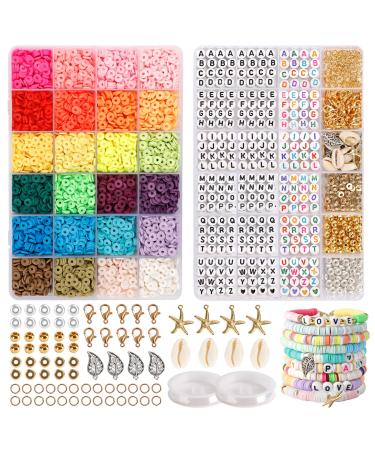 Quefe 5000pcs Clay Heishi Beads for Bracelet Jewelry Making, Polymer Flat  Round Clay Beads Kit with 240pcs Letter Beads, Pendant Charms and Elastic  Strings, 36 Colors 6mm 