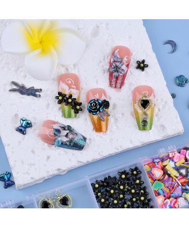 Black 3D Nail Art Charms Kit - Resin Flowers Butterflies Hearts & More | International Shipping - Buy Online on GoSupps.com