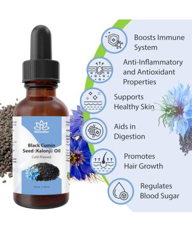 Relaxcation Organic Black Cumin Seed Oil Cold Pressed & Unrefined Nigella Sativa for Skin & Hair Reduces Wrinkles Nourishes Skin Stimulates Hair Growth - 1 oz bottle (1 oz) 1 Fl Oz (Pack of 1) - Buy Online on GoSupps.com