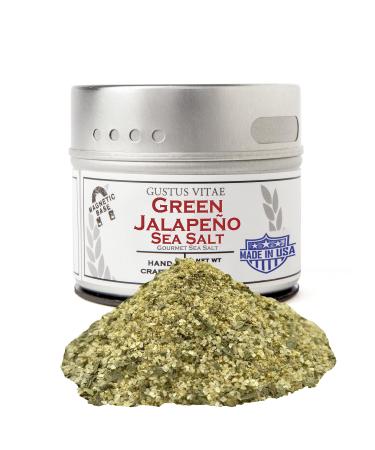 Gustus Vitae - Green Jalapeo Sea Salt - Non GMO - Magnetic Tin - 2.6 Ounce - Authentic Craft Gourmet Seasoning - Crafted in Small Batches