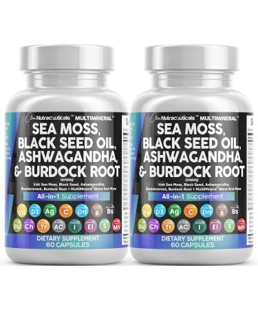 Sea Moss & Black Seed Oil Supplement - 3000mg Sea Moss 2000mg Black Seed Oil & More | 2-Pack of Ashwagandha Turmeric Bladderwrack & Vitamins for Immunity & Wellness - International Shipping Available - Buy Online on GoSupps.com