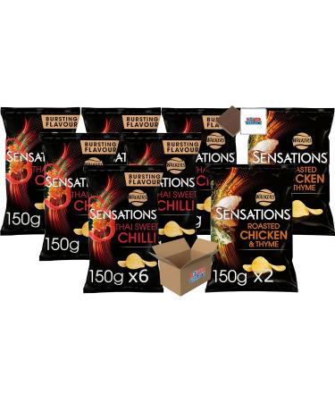 4X Walkers Sensations Thai Sweet Chilli Crisps & 2X Sensations Roast Chicken & Thyme Thick Cut Premium Potato Crisps Sharing Bag (Total: 6x150g) Boxed Treatz - Buy Online on GoSupps.com