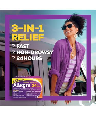 Allegra 24 / Hour Allergy Medication Non Drowsy Fast and Effective Allergy Relief Medicine for Sneezing Watery Eyes and Itchy Throat Fexofenadine Hydrochloride 120 mg 72 Tablets Value Size - Buy Online on GoSupps.com