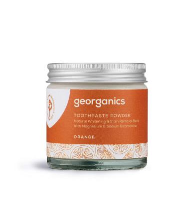 Georganics - organic tooth powder for white teeth - naturally brightens your teeth on & removes stains with magnesium & soda - vegan without SLS animal experiments and fluoride - orange - 60 ml 60 ml
