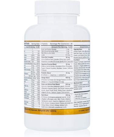 Saz Whole Foods Multivitamin with Probiotics for Women & Men - 90 Tablets - Vitamin & Mineral Supplement with Probiotics, Vitamin A, B-Complex, C, D3 & Zinc - Buy Online on GoSupps.com