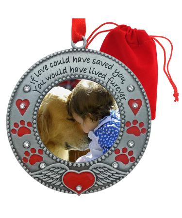 In Loving Memory Pet Ornament - Dog Memorial Christmas Photo Ornament - Furever in My Heart - Red Hearts with Angel Wings & Paw Prints - Cat Sympathy Gifts - Loss of a Pet - Gift/Storage Bag Included 1