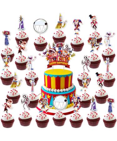 25PCS Amazing Circus Cake Topper Digital Birthday Cake topper Theme Party Decoration Paper Cup Cake Topper for Teenage Boys and Girls