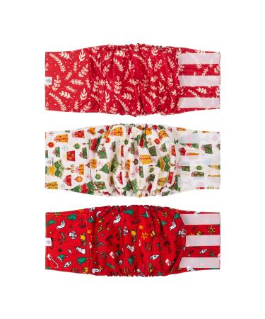Cutebone male washable dog diapers belly bands 3 pieces reusable dog belly band for male high-suction dog wraps with flexible Velcro fastener DM17XL-DE Christmas gift XL (53.5-68.5cm)