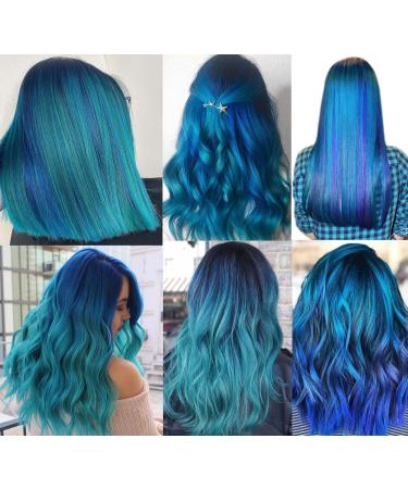 FC SWS 12 Colored Clip-In Hair Extensions - 21 Inch Heat-Resistant Synthetic Hair for Women & Girls - Multi-Colored Turquoise Blue-Green Party Highlights - Buy Online on GoSupps.com