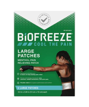 Biofreeze Menthol Pain Relieving Patches (5 Patches Per Box) Up To 8 Hours Of Pain Relief From Sore Muscles, Arthritis, Backaches, Spains, Bruises, Strains And Joint Pain (Package May Vary)