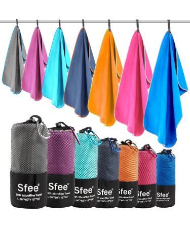 Sfee 2 Pack Microfiber Travel Towel, Quick Dry Towel Camping Towel Large Beach Towel Super Absorbent Compact Lightweight Sports Towel Gym Towel Set for Beach, Gym, Hiking, Pool, Backpacking,Bath,Yoga Dark Blue XL 72"x32"+24"x15"