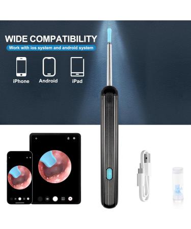 Ear Wax Removal Tool Camera Ear Cleaner with Camera Ear Cleaner with 6 LED Lights and 6 Soft for iOS & Android 1080P HD Ear Scope Black - Buy Online on GoSupps.com
