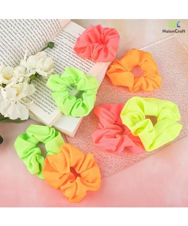 NaienCraft Pack of 8 Neon Hair Scrunchies - Elastic Hair Bands for Women and Girls - Buy Online on GoSupps.com