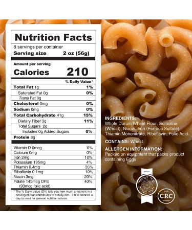 Chuster Whole Grain Elbow Macaroni Noodles - High Fiber and Vitamin-Rich Pasta | Low Calorie, Carb, and Fat | Cooks in 15 Mins | Low Sodium, Kosher Pareve | 16 oz 3 Pack - Buy Online on GoSupps.com