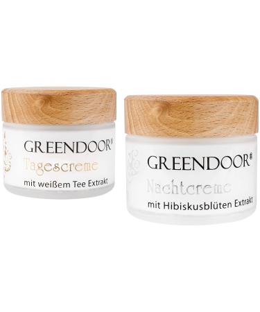 GREENDOOR GREENDOOR Natural Cosmetics Moisturizing Care Kit: Organic White Tea Day Cream + Natural Organic Hibiscus Night Cream for Fine Lines Natural Humidity Protection for the Face Gift for Women