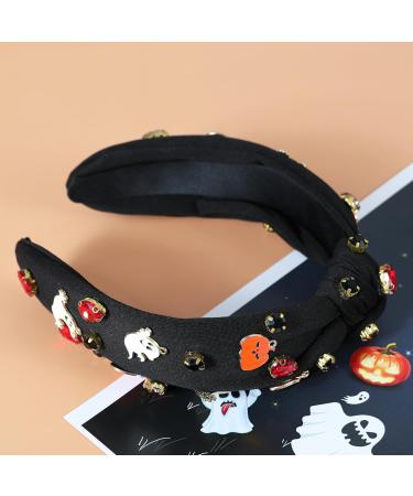 Gmmidea Halloween Jeweled Headbands for Women Girls Beaded Boo Pumpkin Ghost Bat Headband Sparkly Rhinestone Knotted Headband Cute Halloween Costume Headpiece Hair Accessories (Ghost & Pumpkin)-black - Buy Online on GoSupps.com