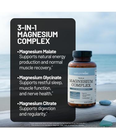 NatureWise Triple Magnesium Complex - High Absorption Magnesium Glycinate + Malate + Citrate for Muscle Nerve & Energy Support - Vegan Non-GMO USA Manufactured - 90 Count 45-Day Supply  - Buy Online on GoSupps.com