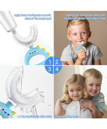 U Shaped Toothbrush for Kids - Manual Toddler Toothbrush Age 2-6 | 360 Food Grade Soft Silicone for Optimal Dental Health - Sky Blue - Buy Online on GoSupps.com