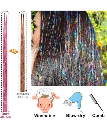 Hair Tinsel Kit (48 Inch 18 Colors) Tinsel Hair Extensions with Tools Heat Resistant Fairy Hair Tinsel Kit for Women Hair Accessories (18 Colors) - Buy Online on GoSupps.com