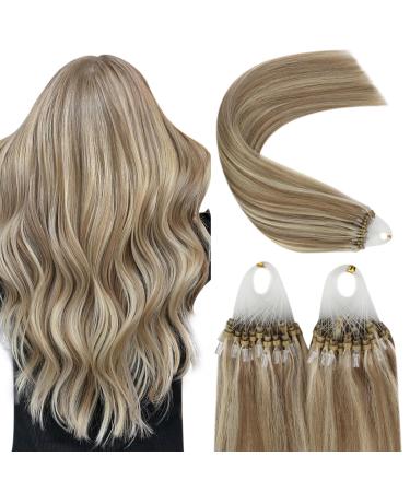 Youngsee Microring Extensions Real Hair Brown Blond Blond 55cm Microring Hair Extensions Blonde Micro Loop Hair Extensions Micro Extensions real hair micro rings hair 50g #p8a/60 55 cm-micro 3-3- #p8a/60