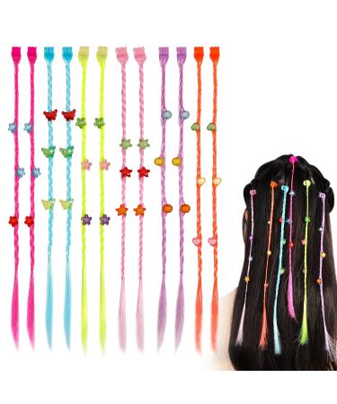 HIFOT colorful hair strands for children synthetic hair strands for braiding hair extension clips hair extension braid hairpiece braided with clips hair clips hair accessories girls (12 pieces hair claws)