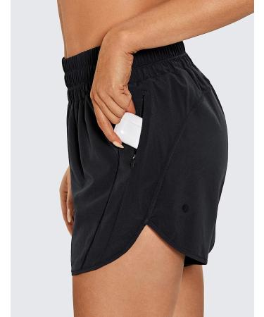 CRZ YOGA Women's 5'' Elastic Mid Waisted Running Shorts with Zip Pocket - Medium Black - Buy Online on GoSupps.com