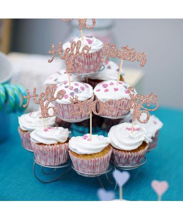 Rose Gold Glitter Sweet 16 Cupcake Toppers - Pack of 24 | 16th Birthday Party Cake Decorations - Buy Online on GoSupps.com
