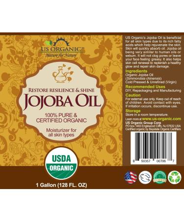 US Organic Jojoba Oil - 100% Pure Cold Pressed USDA Certified - 128 oz (1 Gallon) for DIY & Manufacturing - Buy Online on GoSupps.com