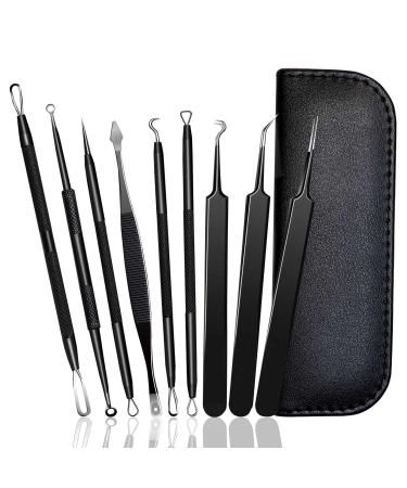 WOAMA Blackhead Remover Tools  Pimple Popper Tool Kit Extraction Acne Tools Blackhead Whitehead Remover Stainless Steel for Nose Face with Black Bag - 9PCS Black-9PCS